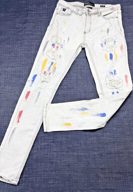 Switch Remarkable Paint Splatter Slim Fit Jeans Off White Men Size 34x34